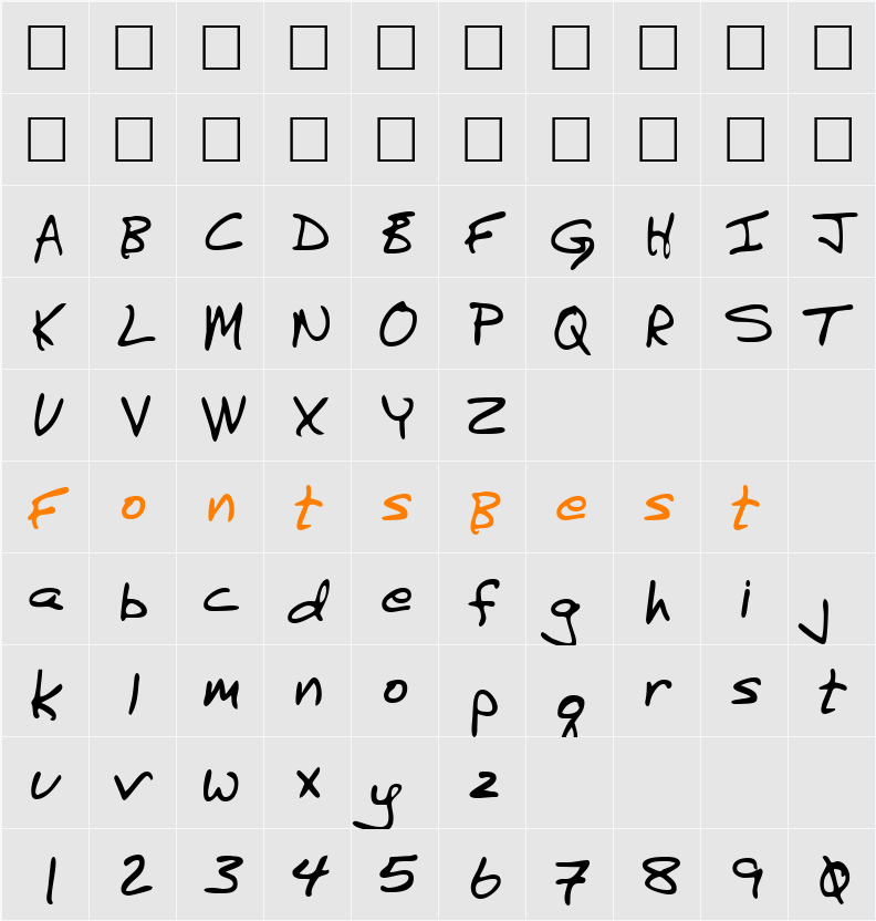 BurkesHand Character Map