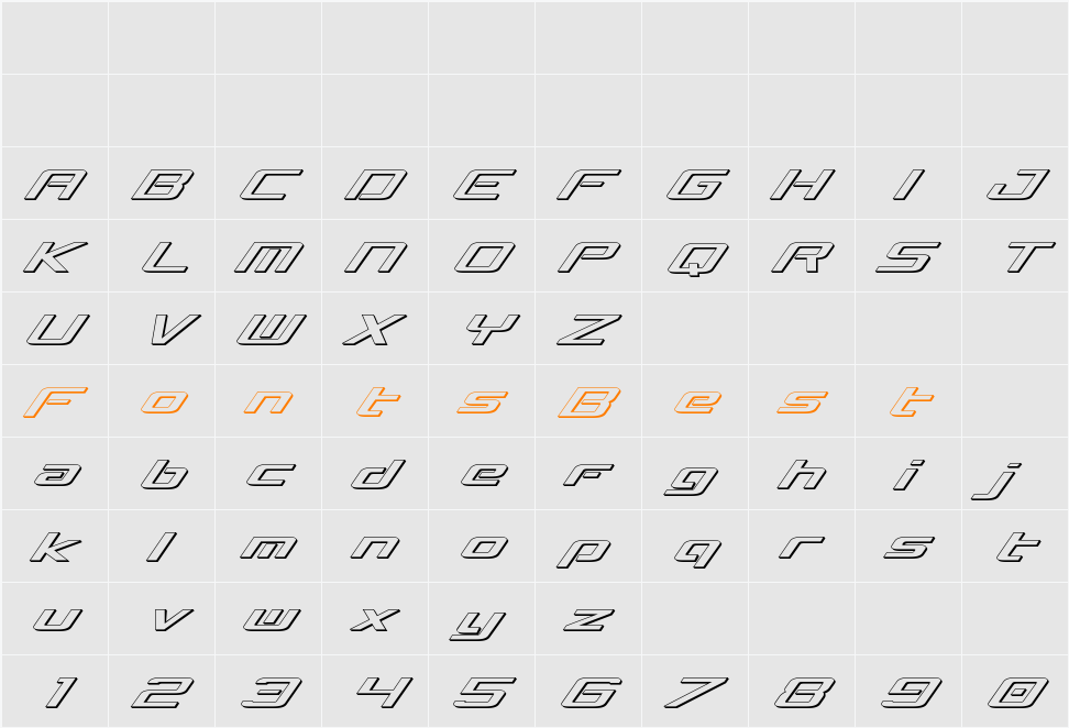 Concielian Break 3D Italic Character Map