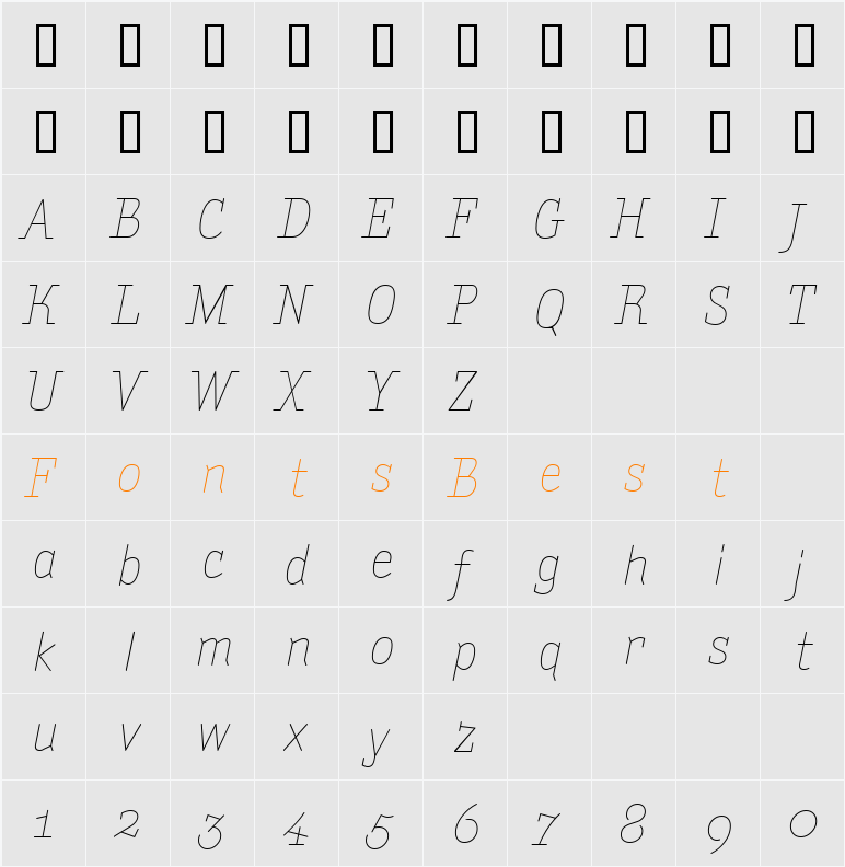 AmintaLightItalic Character Map