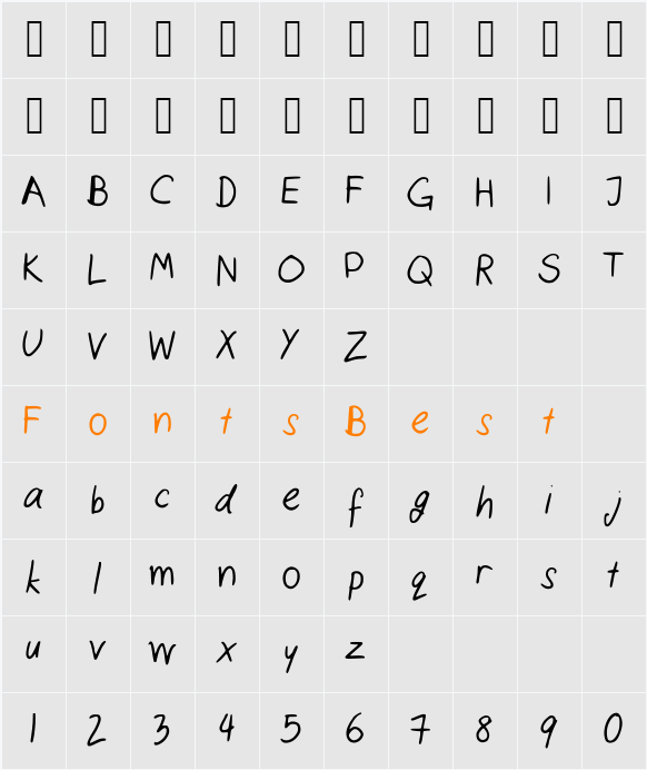 CatsHandwriting Character Map