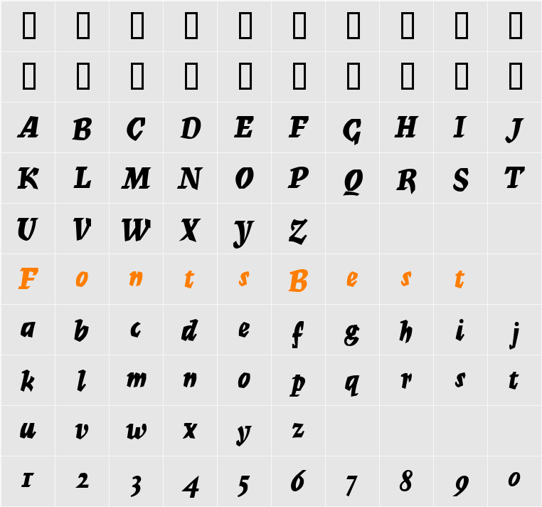 Mercurius MF Character Map