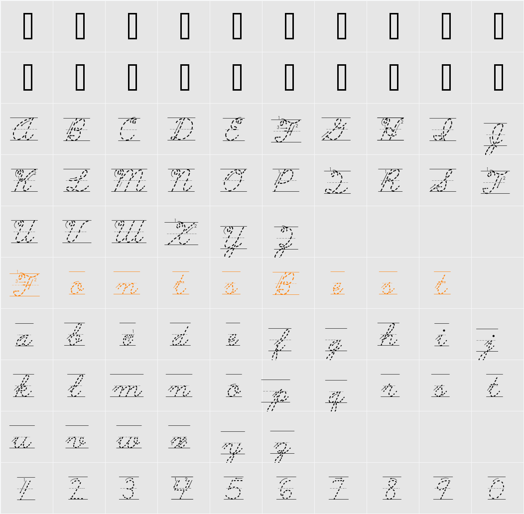 AbcCursiveArrowDotted Character Map