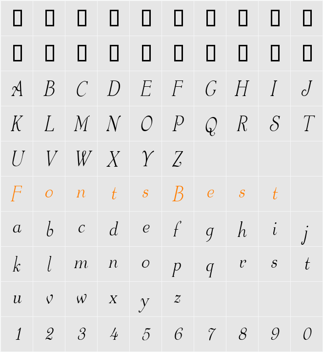 Fanciful-Condensed Character Map