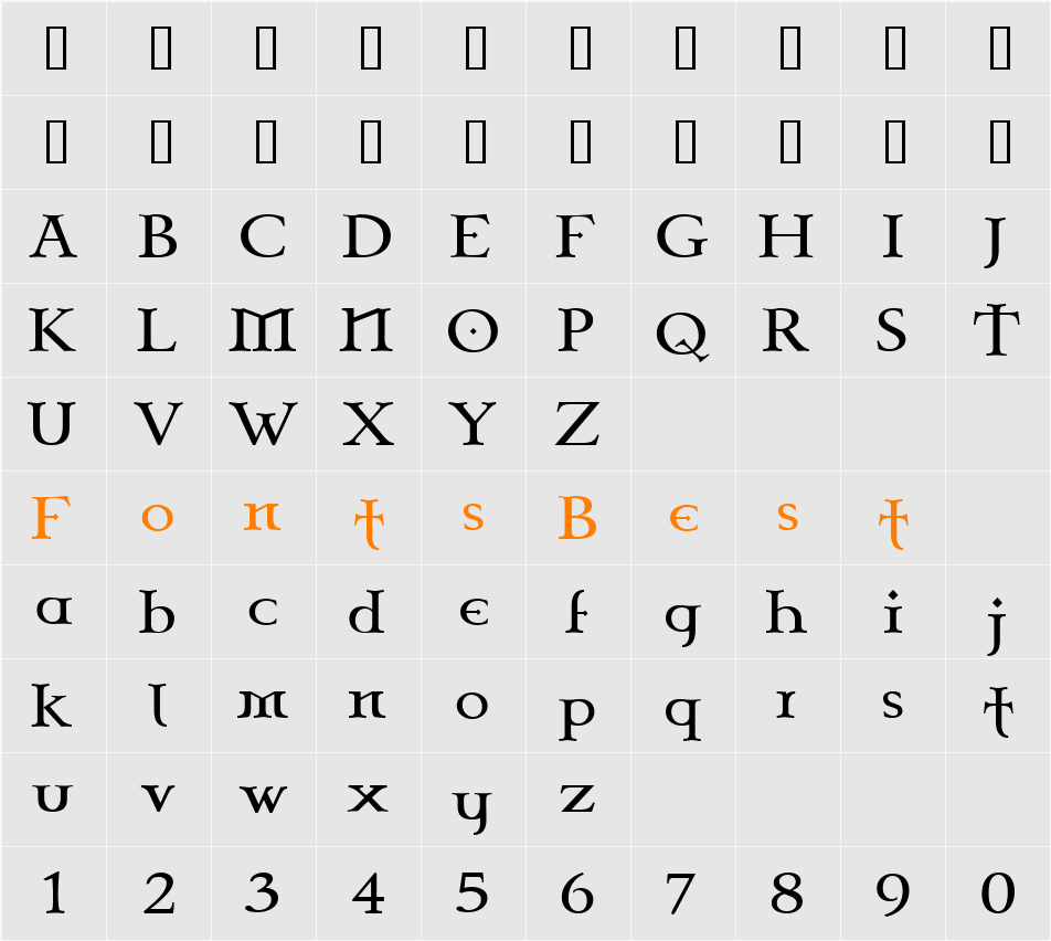 Celtic Garamond the 2nd Character Map