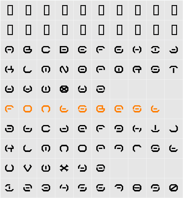 Alpha Sentry Character Map