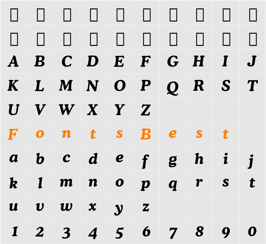 Cooper Lt BT Character Map