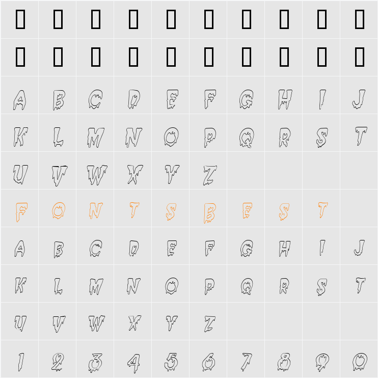 Creepy Hollow-Condensed Character Map