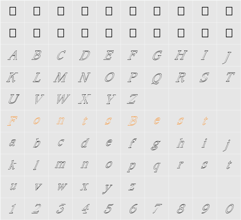 FZ ROMAN 23 HOLLOW ITALIC Character Map