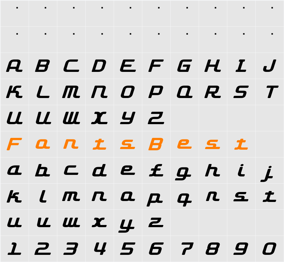 D3 Roadsterism Italic Character Map