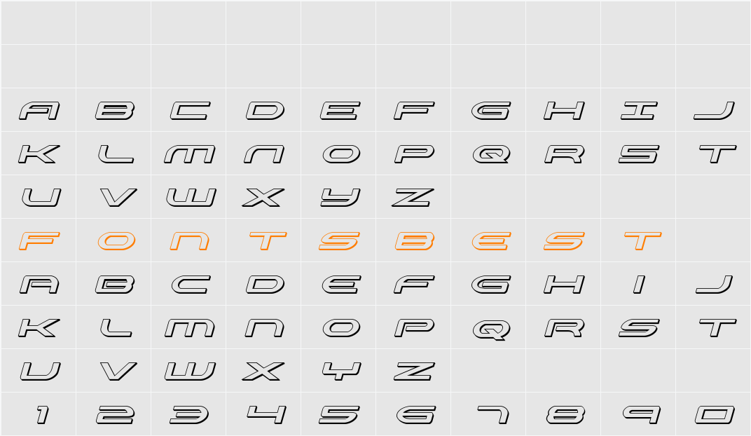 Antietam 3D Italic Character Map