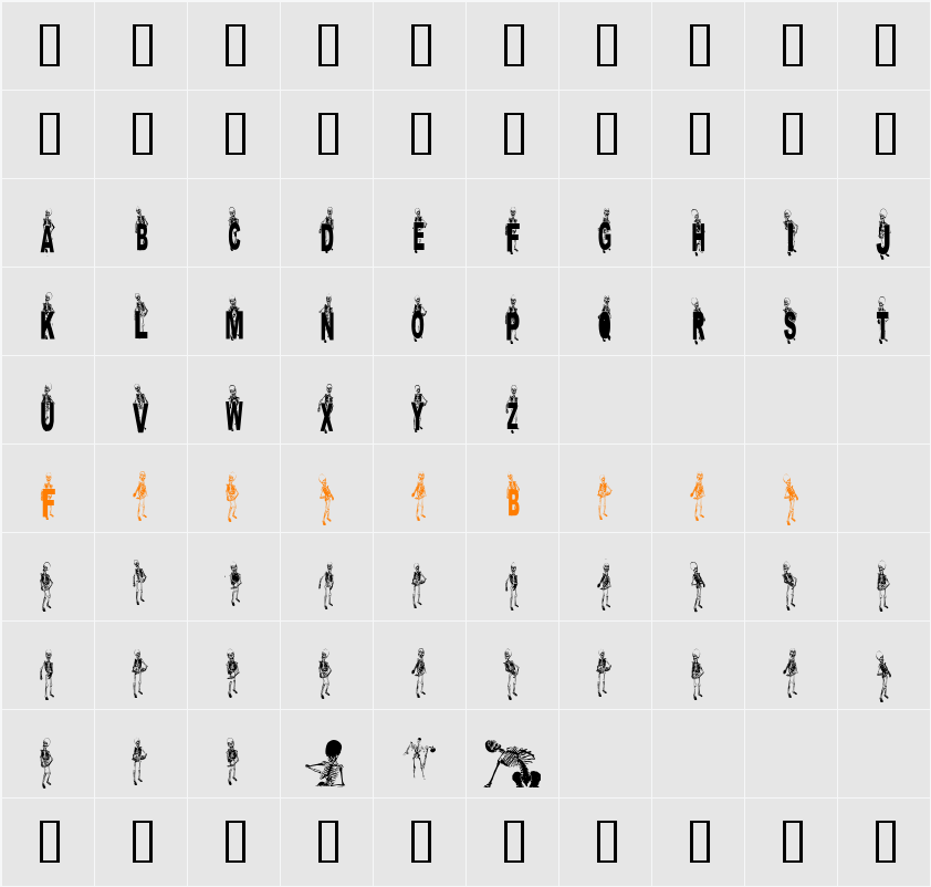 DANCING-DEAD Character Map