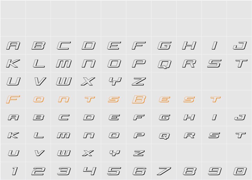 Concielian Jet 3D Semi-Italic Character Map