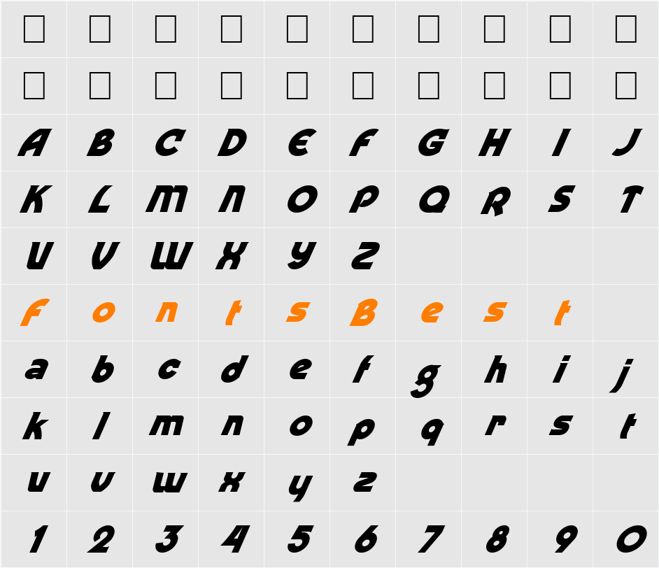 FZ JAZZY 52 ITALIC Character Map