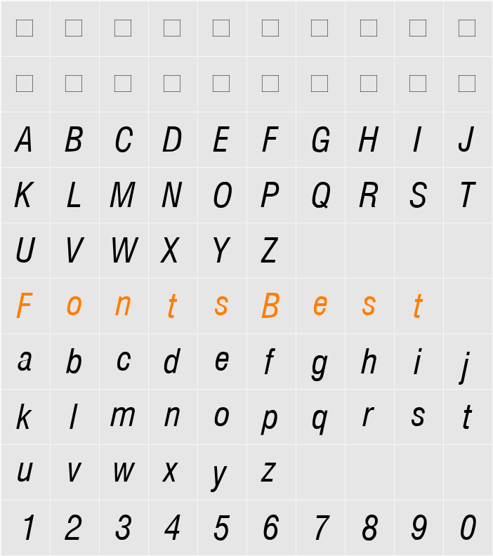 Milford Condensed Character Map