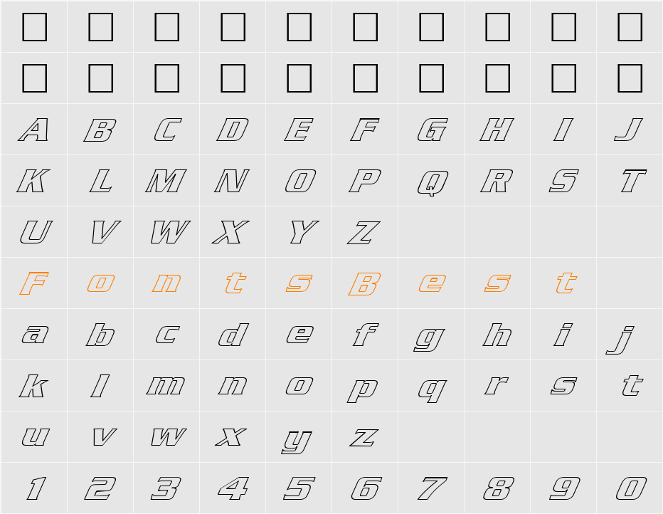 FZ ROMAN 11 HOLLOW ITALIC Character Map