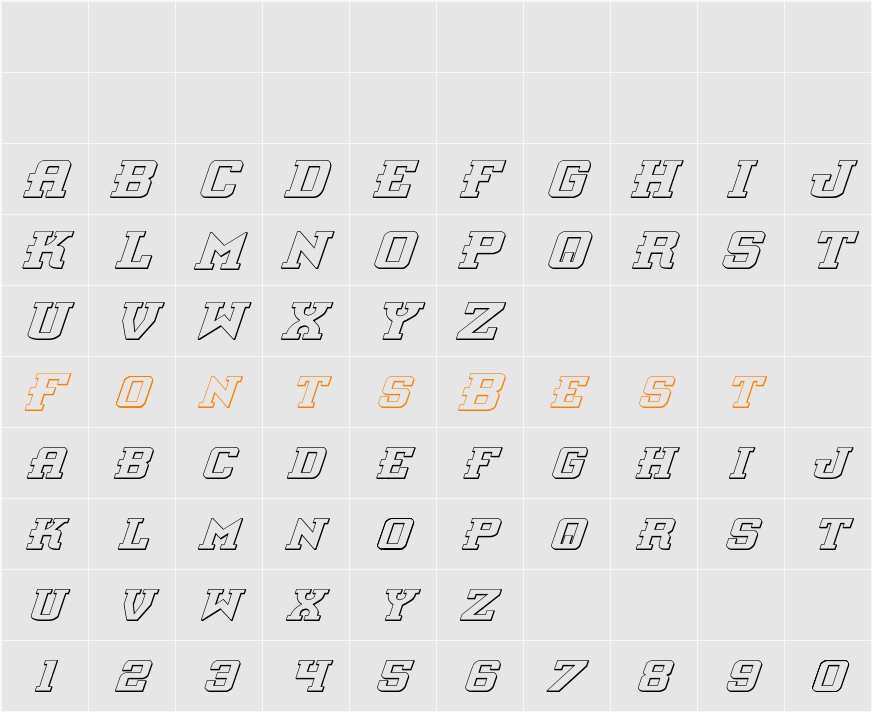 Interceptor Shadow Italic Character Map