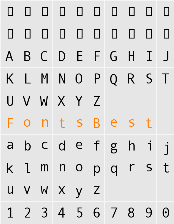 Andale Mono Character Map