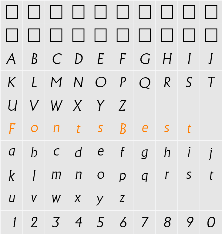 Adelon-LightIta Character Map