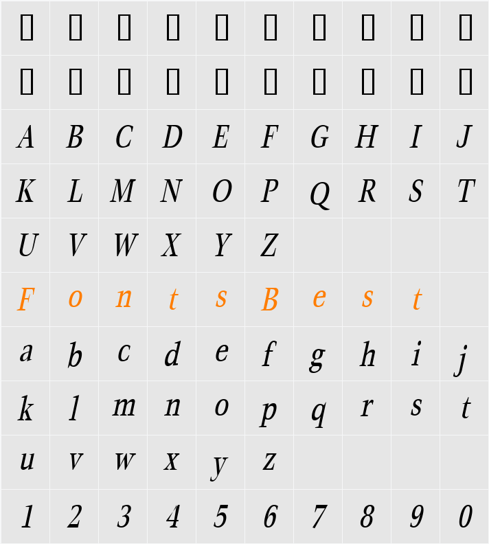 MatureCondensed Character Map