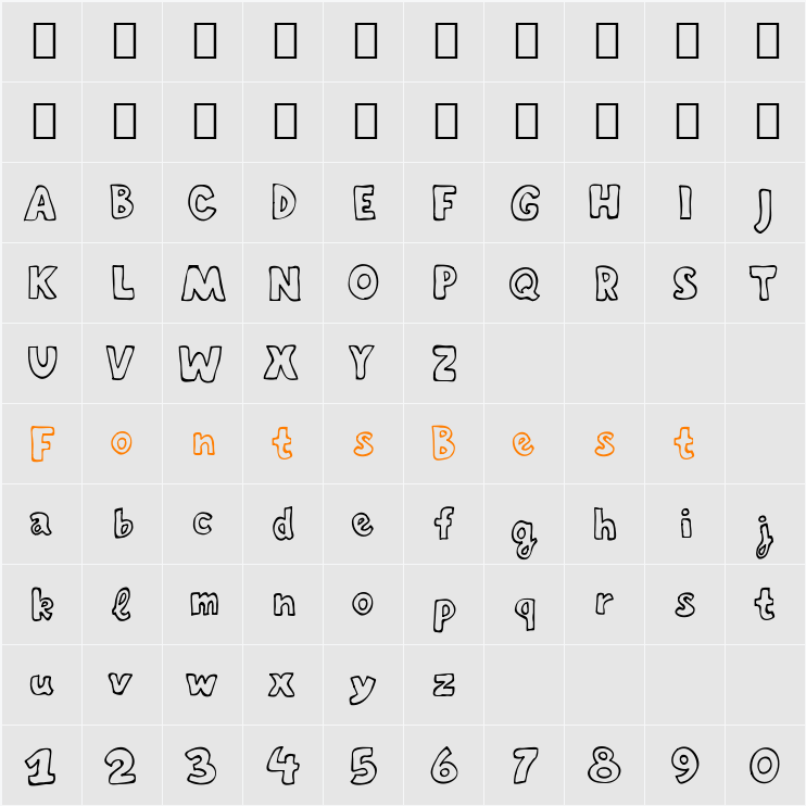 Mirvoshar Stroked Character Map