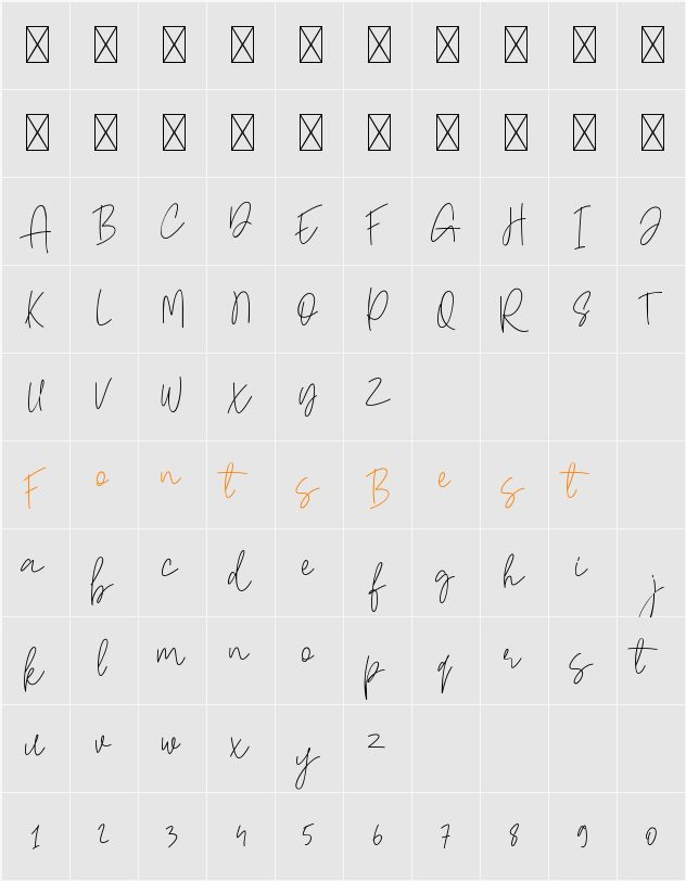 Lumiera Handwriting Character Map