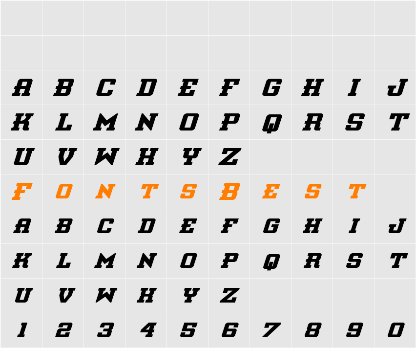 Interceptor Bold Italic Character Map