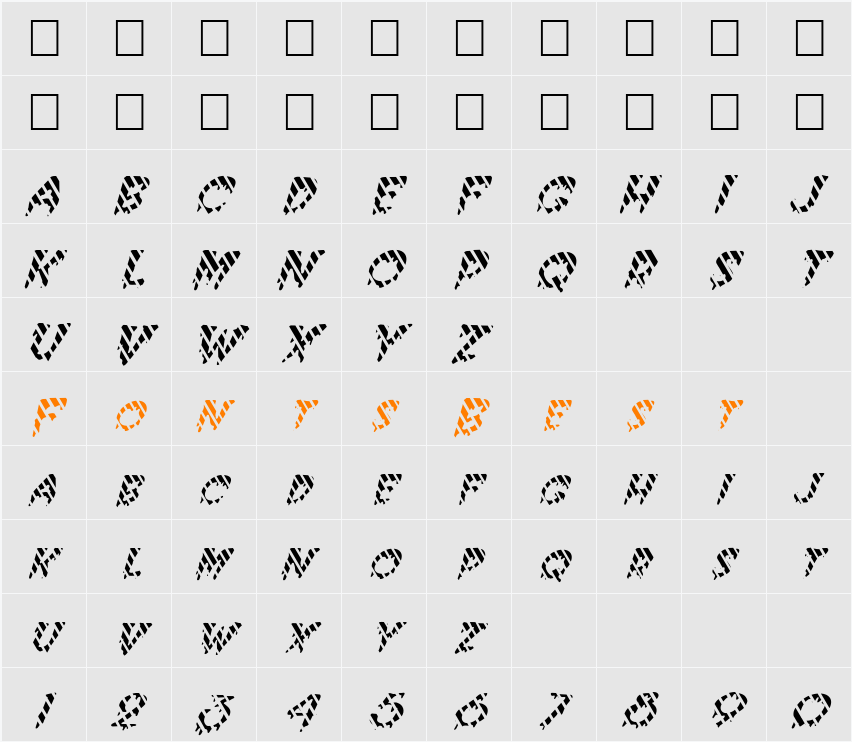 FZ UNIQUE 10 STRIPED ITALIC Character Map