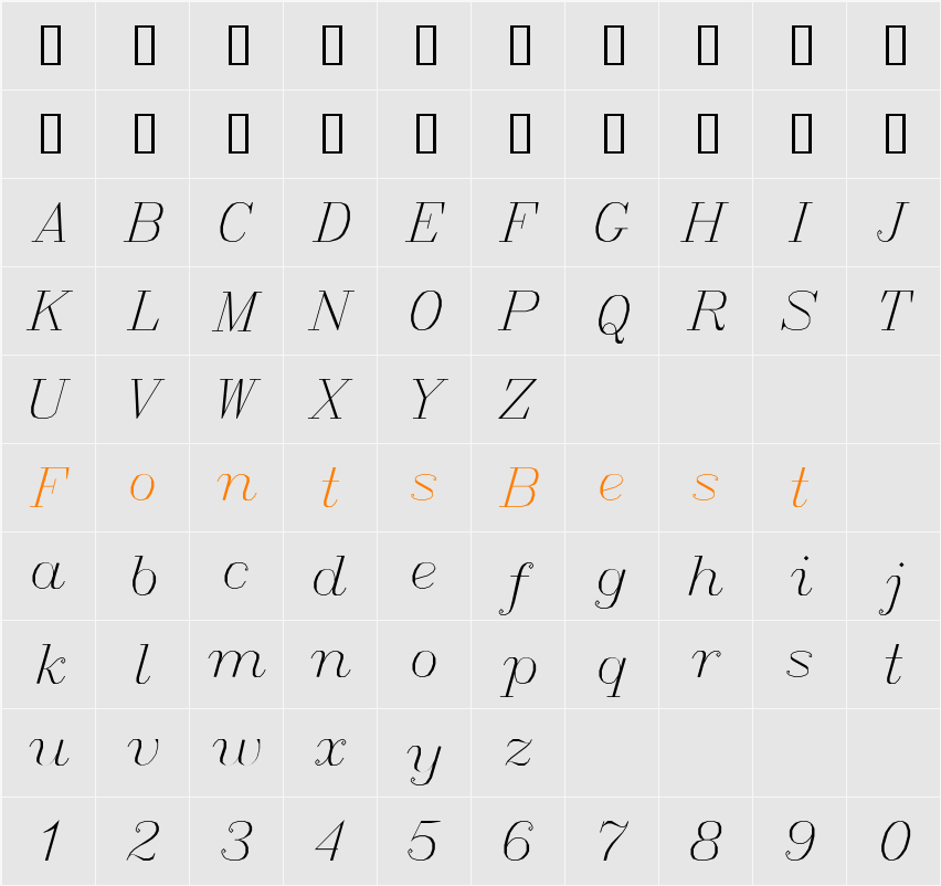 Italic Character Map