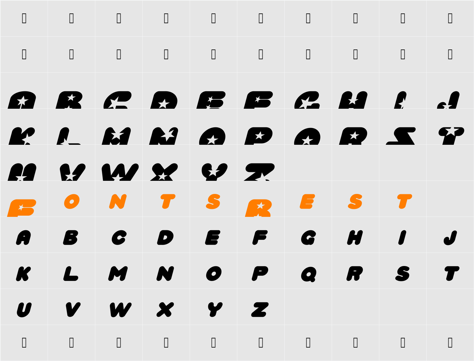 Crystal Universe Oblique Character Map