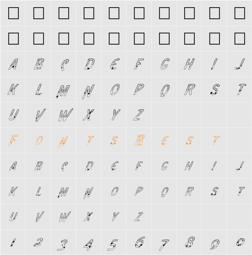 FZ UNIQUE 4 SPOTTED ITALIC Character Map