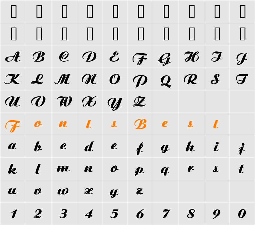 CandiaScriptBlackSSK Character Map