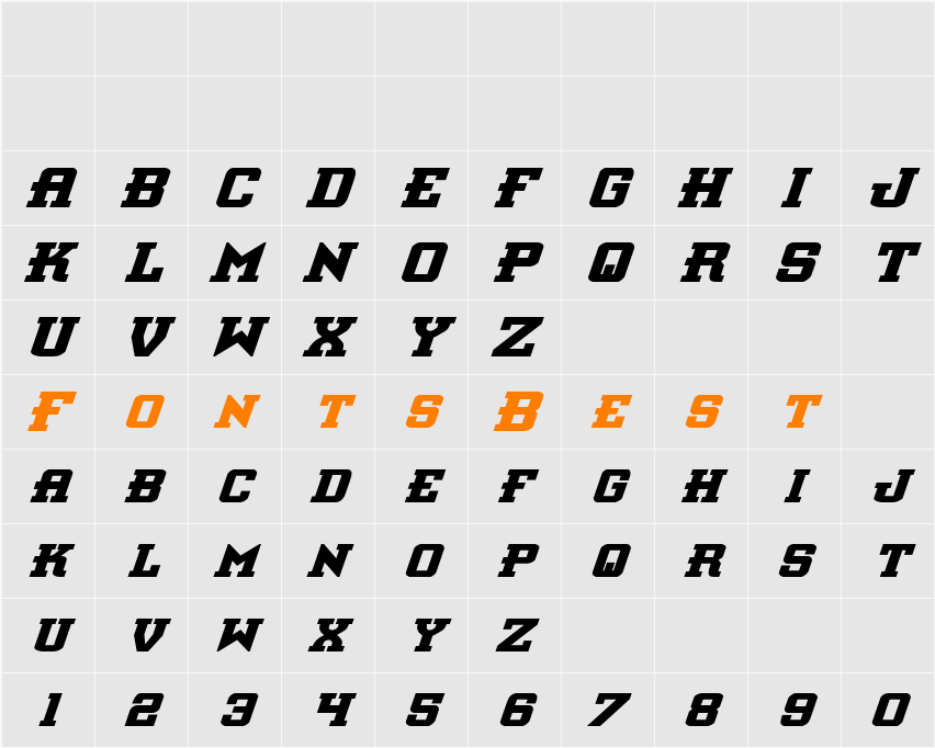 Interceptor Bold Italic Character Map