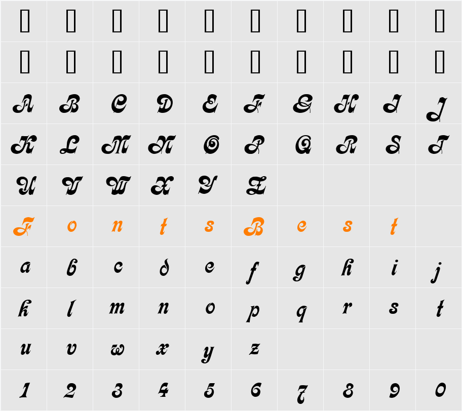 Calligraph Character Map