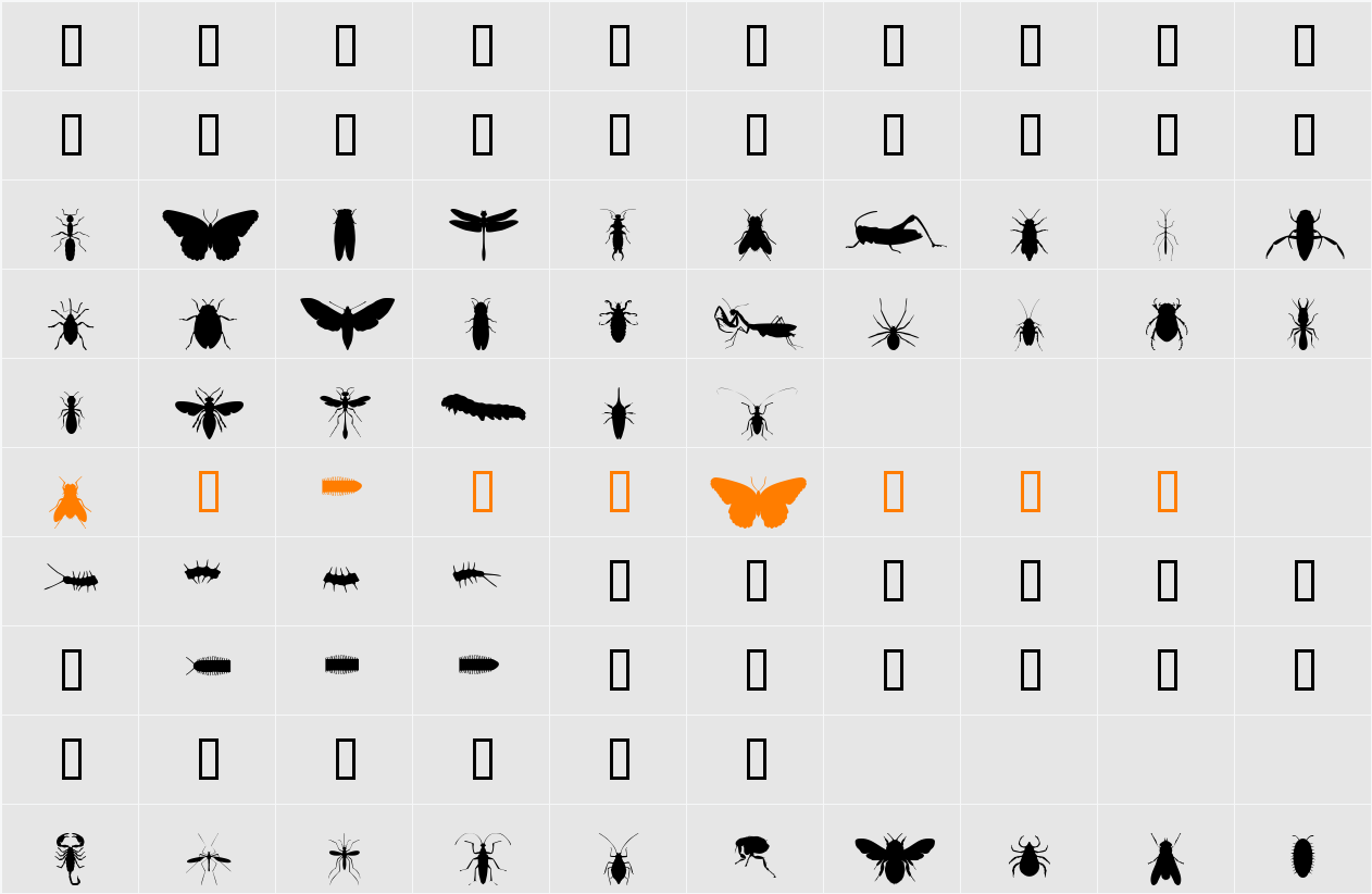 Insectile Character Map