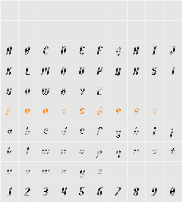 Asterix Italic Character Map