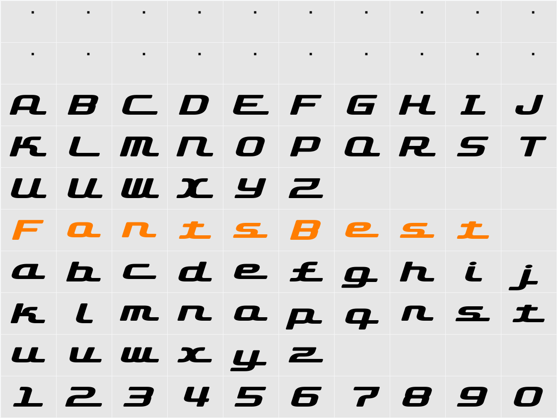 D3 Roadsterism Wide Italic Character Map