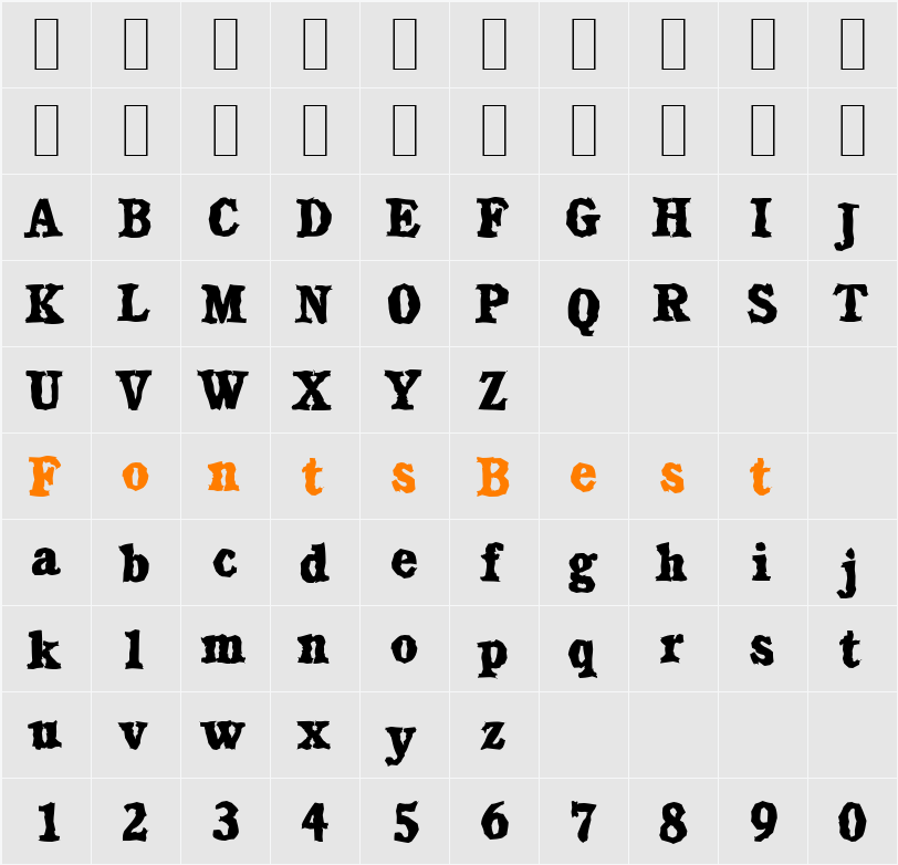 CalgaryRandom-Xbold Character Map