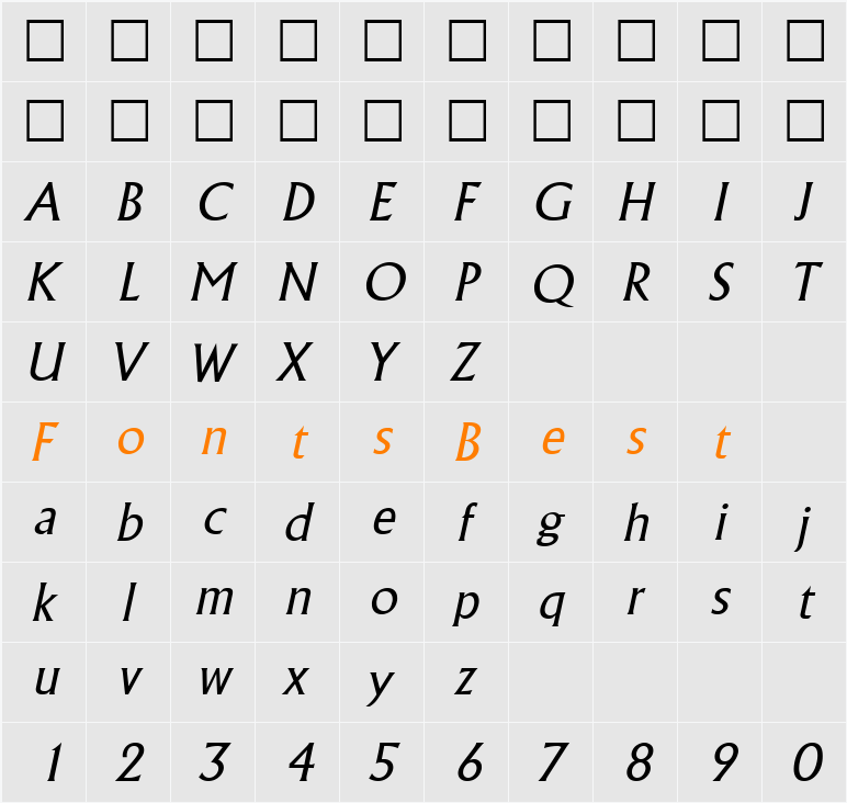 AlbertaLight Character Map