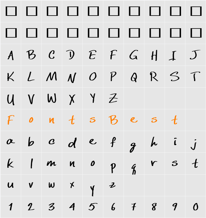 DCWri Wd Bold Character Map