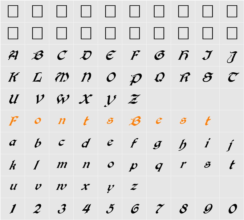 FZ SCRIPT 25 ITALIC Character Map