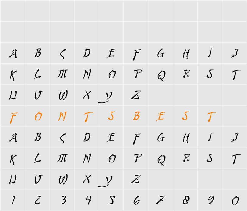 Bushido Italic Character Map