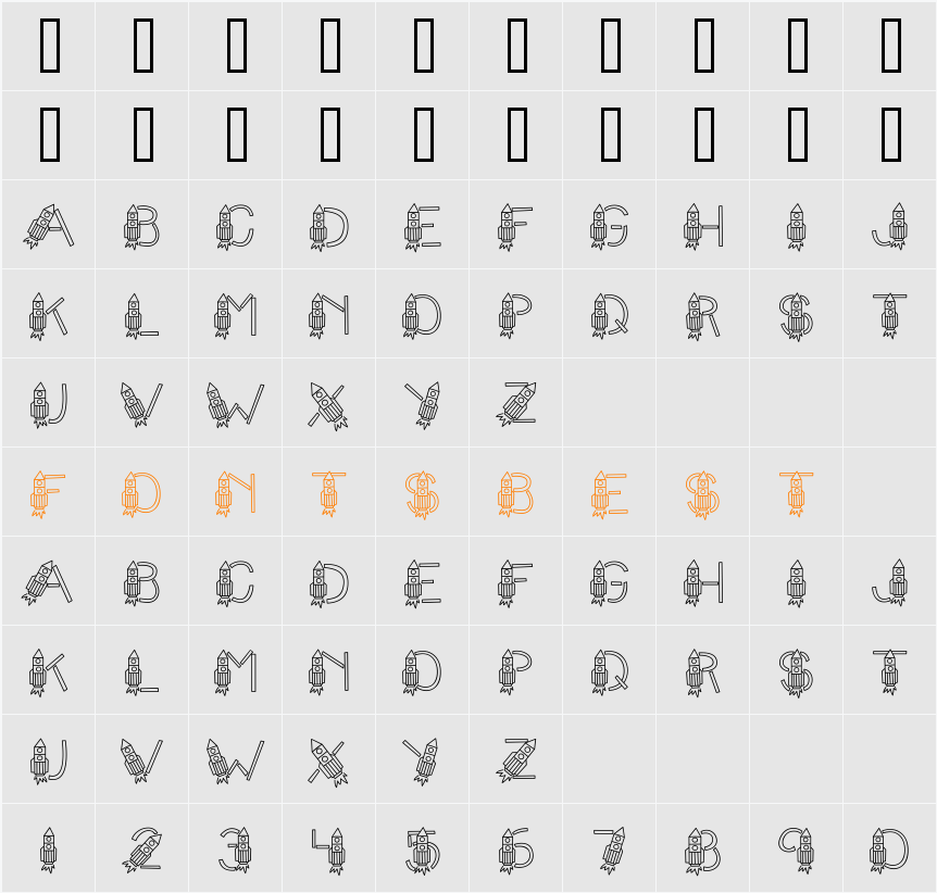 CK Rocket Ships Character Map