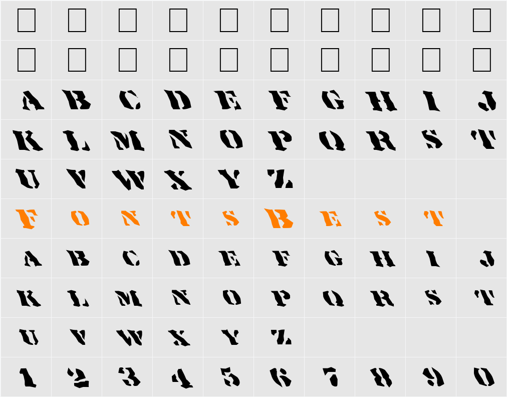 FZ WACKY 17 LEFTY Character Map