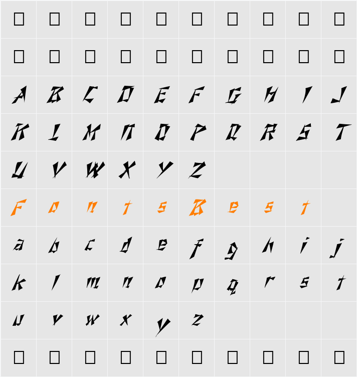 FZ UNIQUE 21 ITALIC Character Map