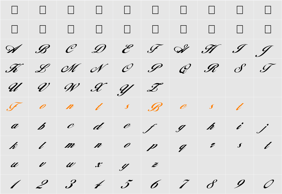 FZ SCRIPT 12 ITALIC Character Map