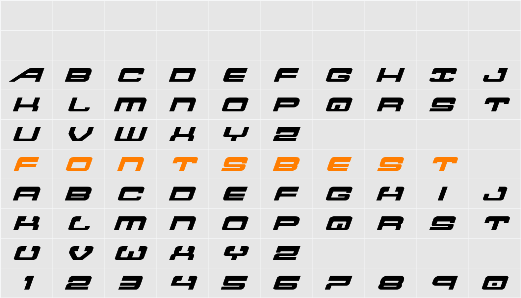 Atlantia Expanded Italic Character Map