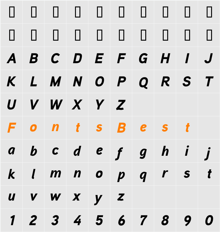 Aaux ProBlack Italic Character Map