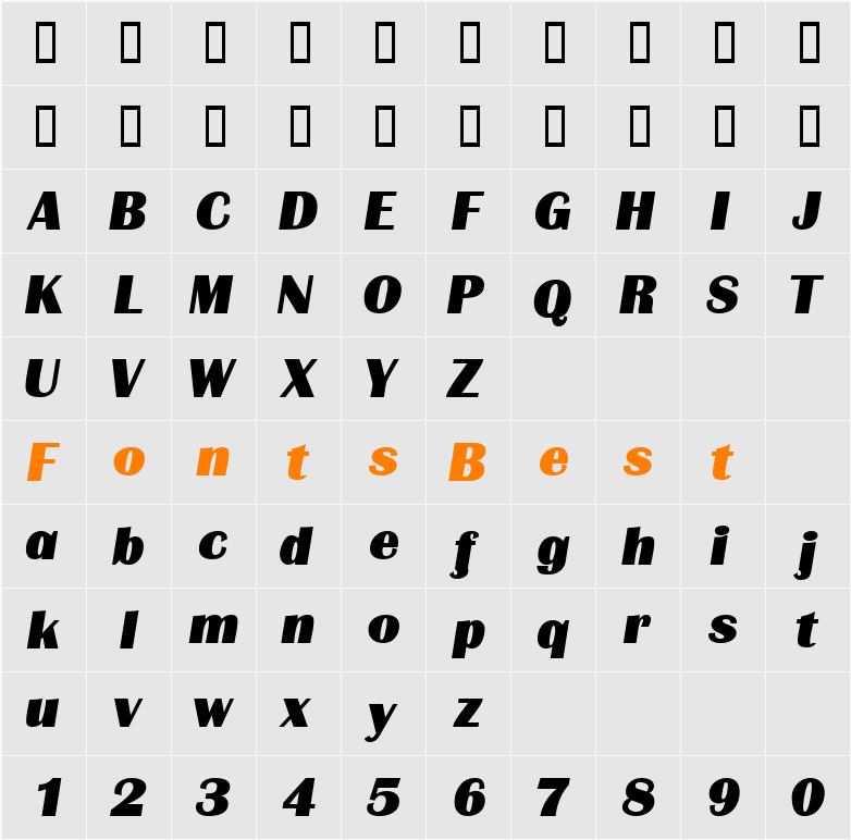 BurinDisplaySSi Character Map