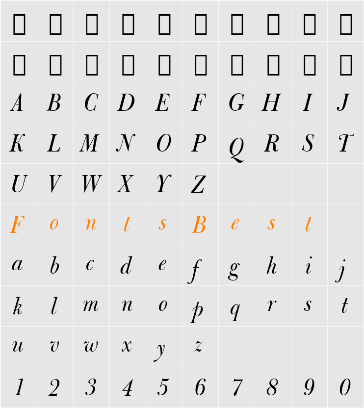 Bulmer BT Character Map