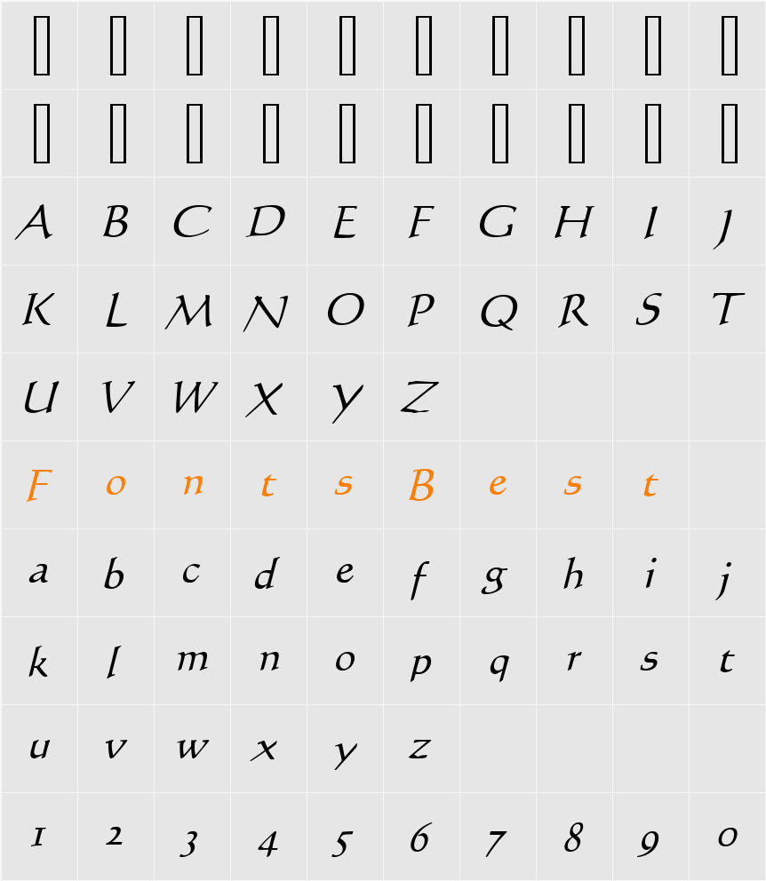 Calli 109 Character Map